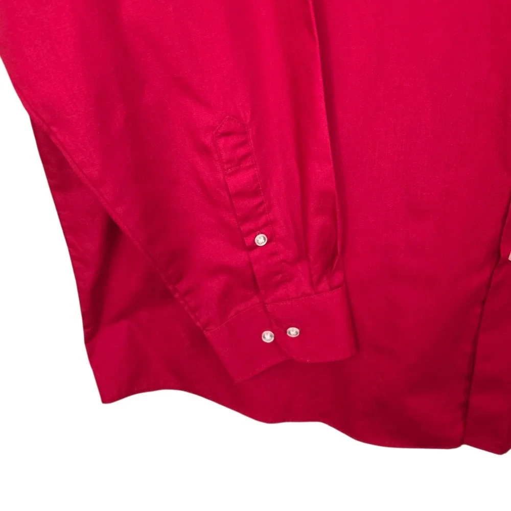 Van Heusen Dress Shirt Mens 19 36/37 Red Button Flex Tall Fit Wrinkle Free